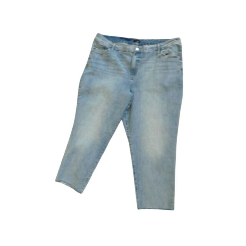 Express Size XL Short High Rise Straight Ankle STRETCH Distressed Denim Jeans